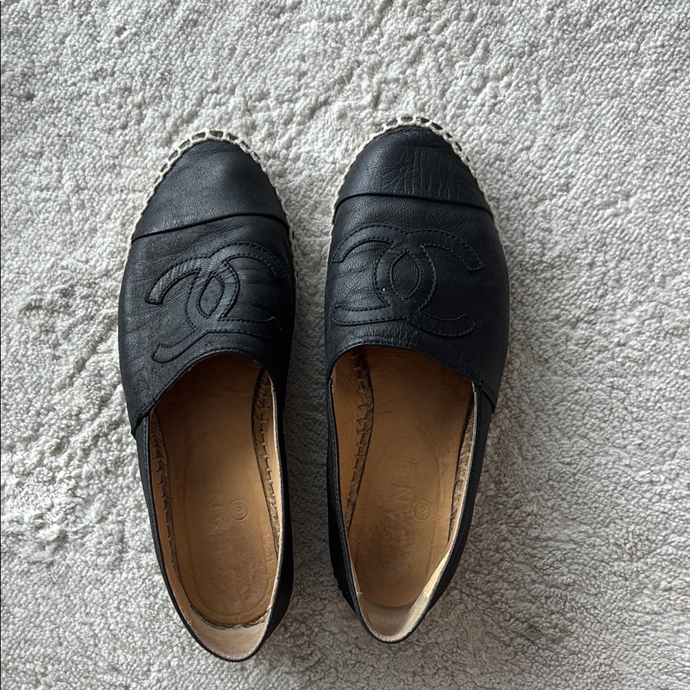 Chanel Size 38 Black Espadrille Flats